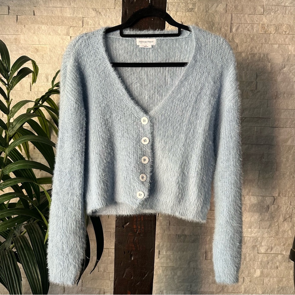 Lovers + Friends Marissa fuzzy light blue Crop cardigan Size S